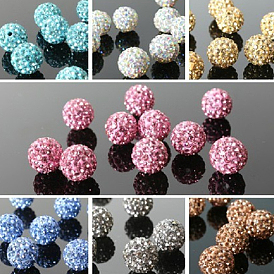 Czech Crystal Rhinestone Pave Disco Ball Beads, Small Round Polymer Clay Czech Rhinestone Beads