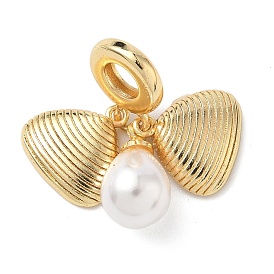 Латунные европейские подвески с подвесками, подвески с большими отверстиями в форме двойной ракушки, с каплевидными бусинами из искусственного жемчуга из АБС-пластика, белые