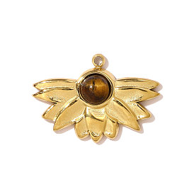 304 подвески из натурального тигрового глаза из нержавеющей стали, , ионное покрытие (ip), реальный 18 k позолоченный