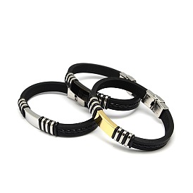 Bracelets unisexes de la moelle en cuir de style décontracté, avec les accessoires en acier inoxydable et crochets de la bande de montre, 220x9x4mm