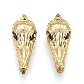 Brass Micro Pave Black Cubic Zirconia Pendants, Long-Lasting Plated, Dinosaur Head