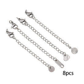 8 шт. 4 стили 304 удлинитель цепи из нержавеющей стали, концевые цепочки с застежками-карабинами и петлями в виде сердечек