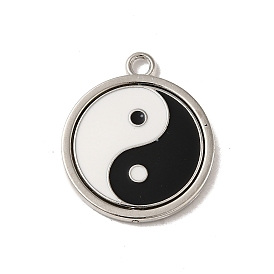 Pendentifs en émail , sans cadmium et sans plomb, plat rond avec charme yin-yang