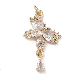 Латунные микропаве прозрачные подвески с фианитом, сердце с подвесками в виде слезы