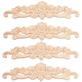 Резная накладка из каучукового дерева, центральная цветочная длинная аппликация, дверной шкаф-кровать неокрашенный декор европейский стиль