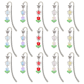 15шт 5цвета стеклянные тюльпаны подвески закладки, закладки с крючками из сплава