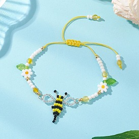 Стекло бисер ссылаются браслеты, плетеные нейлоновые браслеты для женщин, пчела и цветок