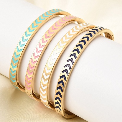 304 Браслеты из нержавеющей стали с эмалированным покрытием и шарнирным креплением, широкие браслеты для женщин, стрелка, ионное покрытие (ip)