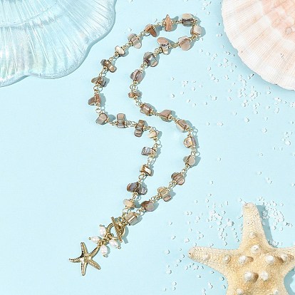 Ozean 304 Edelstahl-Seestern-Anhänger, natürliche Süßwassermuschel-Perlenkette mit Verschluss für Damen, Muschelfarbe