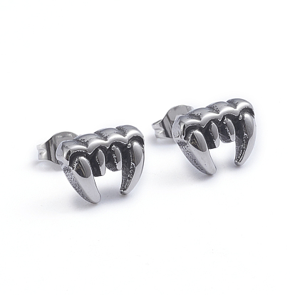 Retro 304 Stainless Steel Stud Earrings, Canine Teeth
