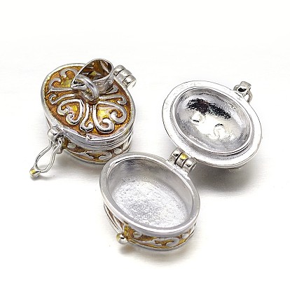 Émail ovales crémaillère placage boîte laiton prière pendentifs, boîte souhaiter, 15x18x19mm, Trou: 5x3mm