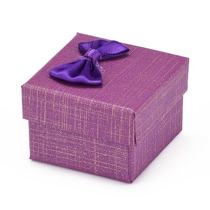 Cardboard Ring Boxes, with Sponge Inside, Square with Bowknot