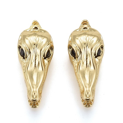 Brass Micro Pave Black Cubic Zirconia Pendants, Long-Lasting Plated, Dinosaur Head