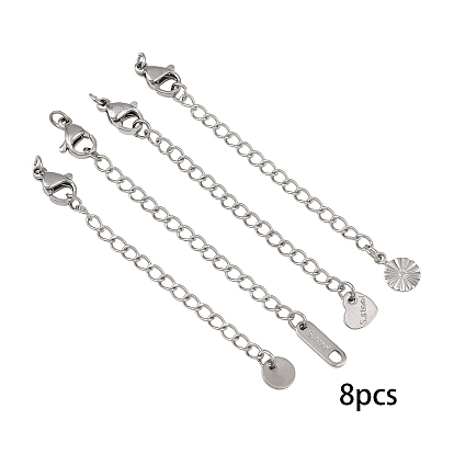 8 шт. 4 стили 304 удлинитель цепи из нержавеющей стали, концевые цепочки с застежками-карабинами и петлями в виде сердечек