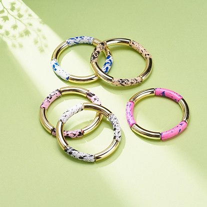 Bracelet extensible perlé tube incurvé acrylique, gros bracelet d'amitié en bambou pour femme
