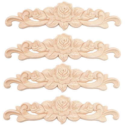 Резная накладка из каучукового дерева, центральная цветочная длинная аппликация, дверной шкаф-кровать неокрашенный декор европейский стиль