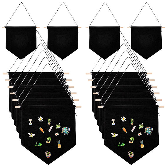 Polycotton Wall Hanging Brooch Jewelry Banner Holder, for Badge Storage, with Wood Stick