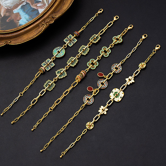 Браслеты-цепочки из латуни с эмалью, браслеты-цепочки для женщин, золотые