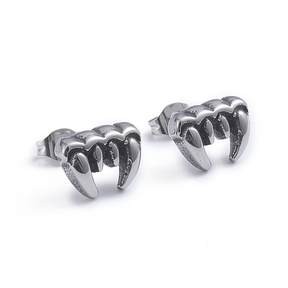 Retro 304 Stainless Steel Stud Earrings, Canine Teeth