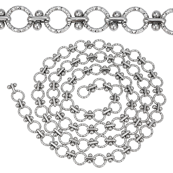 Stainless Steel Ring with Round Bead Link Chains, Unwelded