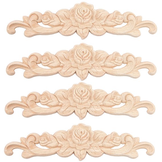 Резная накладка из каучукового дерева, центральная цветочная длинная аппликация, дверной шкаф-кровать неокрашенный декор европейский стиль