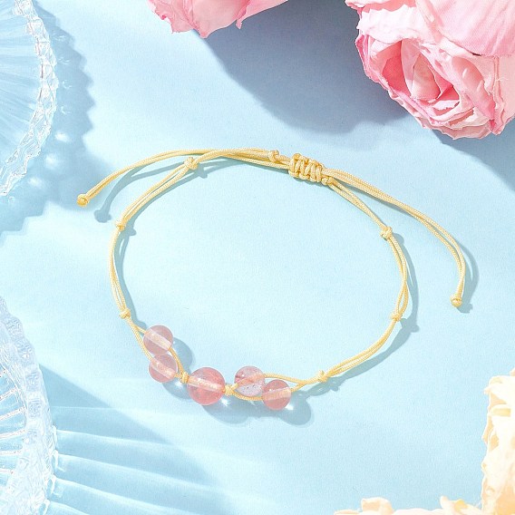 Синтетические вишневые кварцевые стеклянные круглые бусины плетеные браслеты из бусин для женщин, с нейлоновой нитью