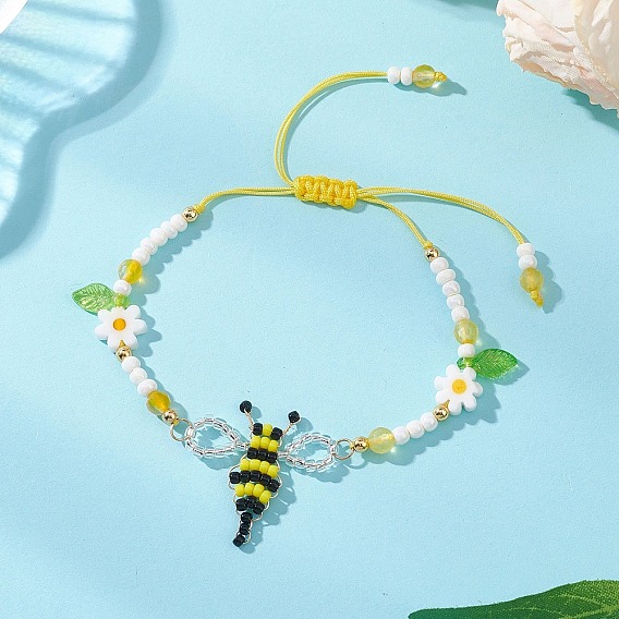 Стекло бисер ссылаются браслеты, плетеные нейлоновые браслеты для женщин, пчела и цветок