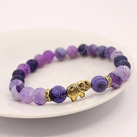 Natural Crystal Elephant Beaded Bracelet with Tiger Eye Stone, Colorful 8mm Handmade Jewelry