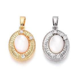 Натуральный белый оболочки подвески, овальные подвески из латуни с микропаве и прозрачным кубическим цирконием