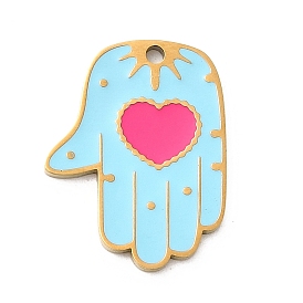 304 нержавеющей стальной эмали подвески, Хамса рука с подвесками в виде сердечек, ионное покрытие (ip)