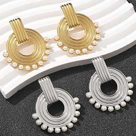 304 серьги-гвоздики из нержавеющей стали с имитацией жемчуга, плоско-круглые