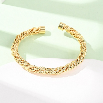 Brass Twisted Rope Open Cuff Bangles, Long-Lasting Plated, Rack Plating, Lead Free & Cadmium Free