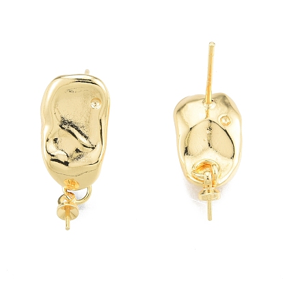 Brass Stud Earring Findings, with 925 Sterling Silver Pins, for Half Drilled Bead, Twist Oval