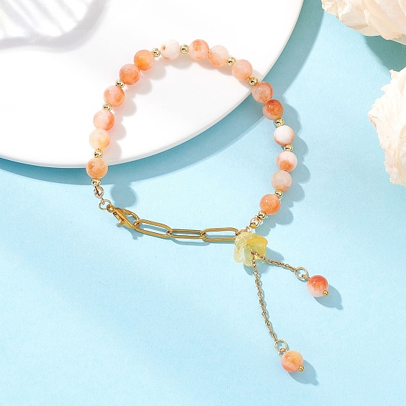 Браслеты с подвесками из цветочного стекла и натурального окрашенного персидского нефрита для женщин, 304 цепи из нержавеющей стали