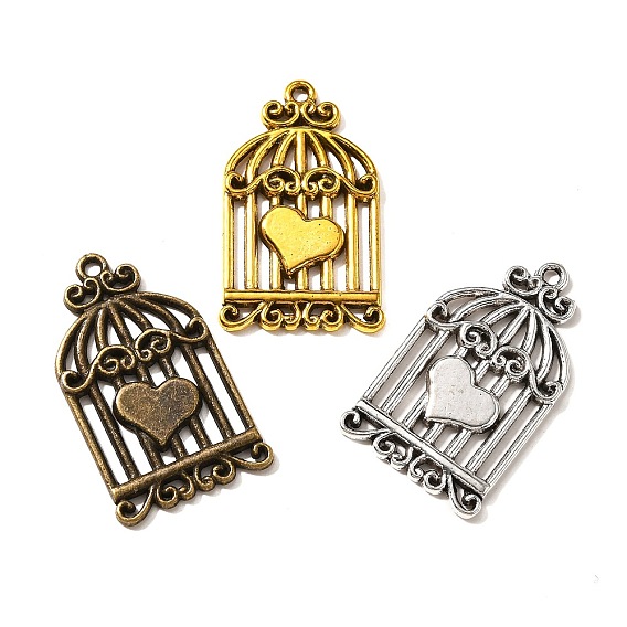 60 шт 3 цвета подвески из сплава в тибетском стиле, птичья клетка с сердцем, без кадмия и без свинца