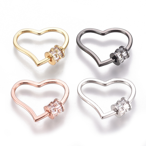 Латунные микропаве, кубический цирконий, винт, карабин, подвески с замком, для изготовления ожерелий, сердце