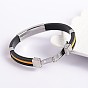Trendy PU Leather Cord Bracelets, with 304 Stainless Steel Slider Charms and Watch Band Clasps, 68x54mm
