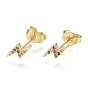 Brass Micro Pave Cubic Zirconia(Random Mixed Color) Flash Stud Earrings, Crawler Earrings/Climber Earrings, with Ear Nuts, Lightning Bolt