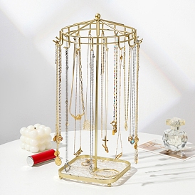 Rotatable Iron Necklace Display Stands with Trays, Jewelry Organizer Holder for Necklces Rings Bracelets