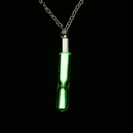 Luminous Alloy Locket Pendant Necklaces, Glow in the Dark, Sand Glass
