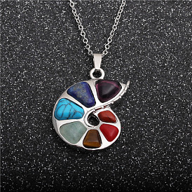 Geometric Heart Pendant Necklace with Turquoise, Amethyst and Tiger Eye for Women