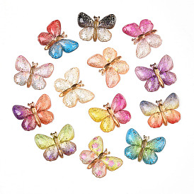 Printed Translucent Acrylic  Pendants, Golden Metal Enlaced, Butterfly