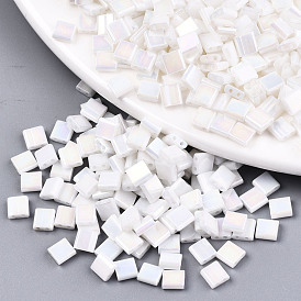FGB 2-Hole Glass Seed Beads, Opaque Colours Rainbow, Rectangle
