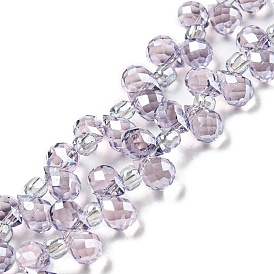 Electroplate Transparent Glass Beads Strands, Pearl Luster Plated, Faceted Teardrop, Top Drilled