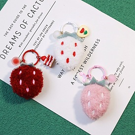 Adorable Strawberry Keychain with Soft Cartoon Couple Doll Bag Charm