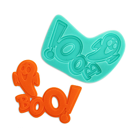 DIY Word BOO Food Grade Silicone Molds, Display Molds, for Chocolate, Candy, UV Resin & Epoxy Resin Halloween Ornament Making