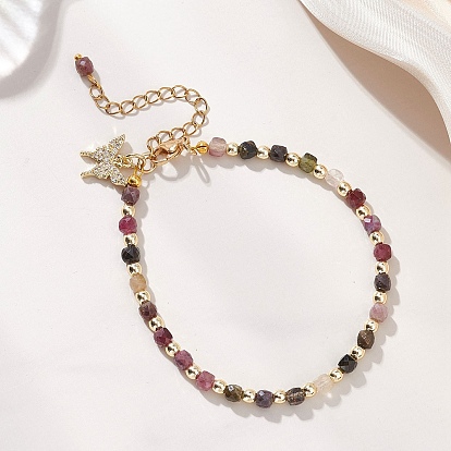 Браслеты из гальванизированных немагнитных синтетических кубических бусин гематита и натурального турмалина для женщин, с латунным микропрофилированием кубических циркониевых прелестей, бабочка, годельн