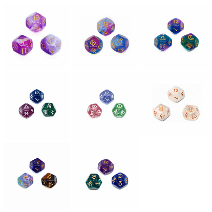Resin Polyhedral Dice Sets, for Playing Tabletop Games, Polygon with 12 Constellations