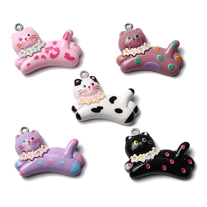 Непрозрачные подвески смолы, бегущий кот, с железной платиной петлей