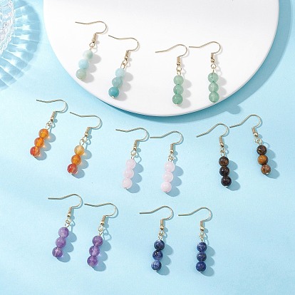 Круглые серьги-подвески из натуральных смешанных драгоценных камней, с 304 нержавеющей стали серьги крючки, золотые